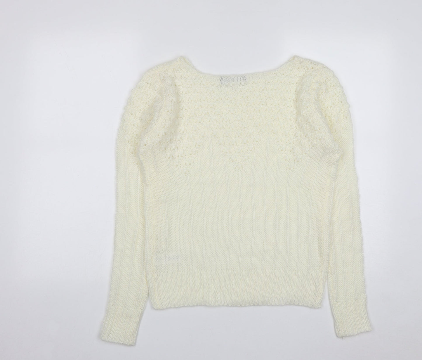 Primark Womens White Scoop Neck  Acrylic Pullover Jumper Size 8