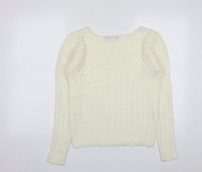 Primark Womens White Scoop Neck  Acrylic Pullover Jumper Size 8