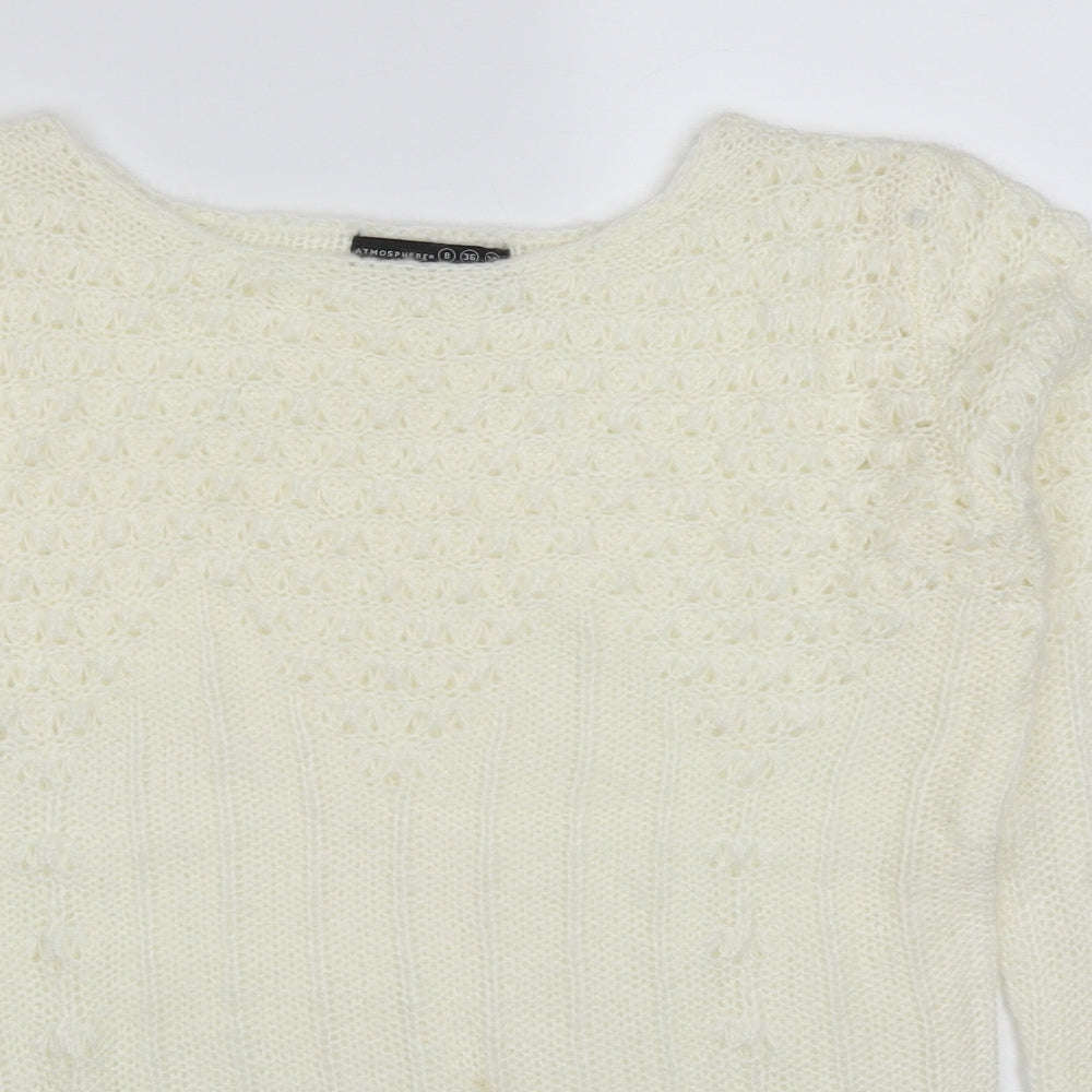 Primark Womens White Scoop Neck  Acrylic Pullover Jumper Size 8