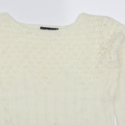 Primark Womens White Scoop Neck  Acrylic Pullover Jumper Size 8