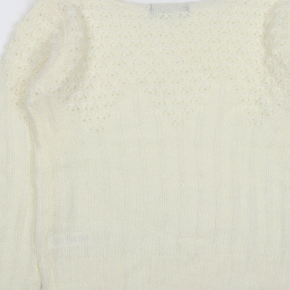 Primark Womens White Scoop Neck  Acrylic Pullover Jumper Size 8