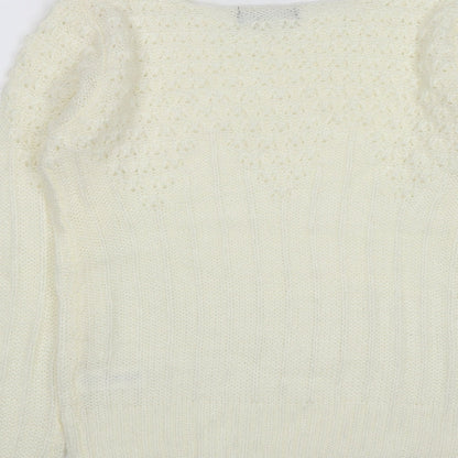 Primark Womens White Scoop Neck  Acrylic Pullover Jumper Size 8