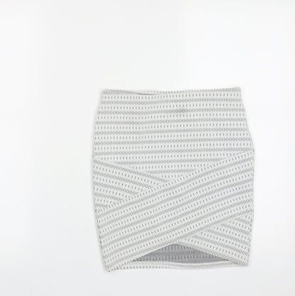 Primark Womens White Geometric Polyester A-Line Skirt Size 6