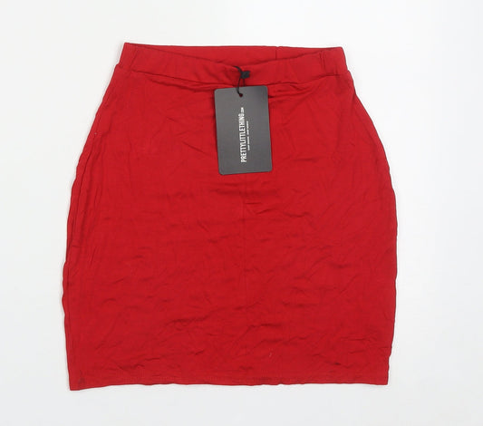 PRETTYLITTLETHING Womens Red  Viscose A-Line Skirt Size 6
