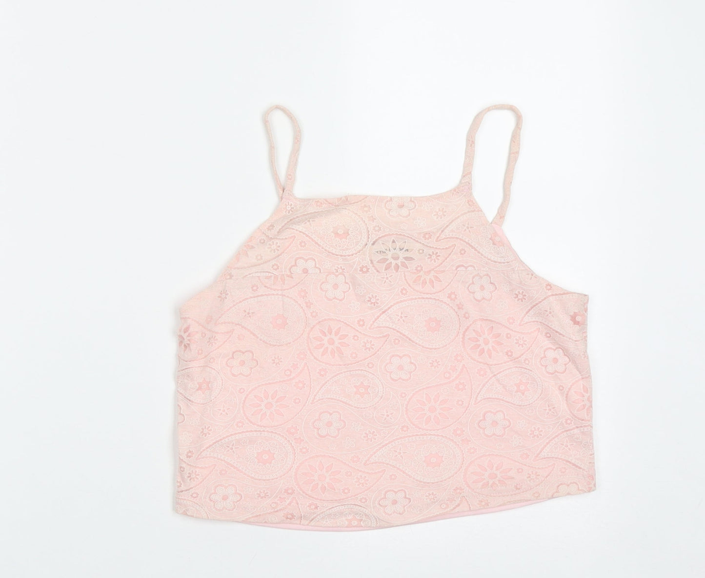 Style London Womens Pink Paisley Polyester Cropped Tank Size XS Square Neck
