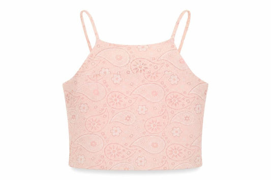 Style London Womens Pink Paisley Polyester Cropped Tank Size XS Square Neck