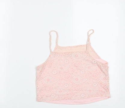 Style London Womens Pink Paisley Polyester Cropped Tank Size XS Square Neck