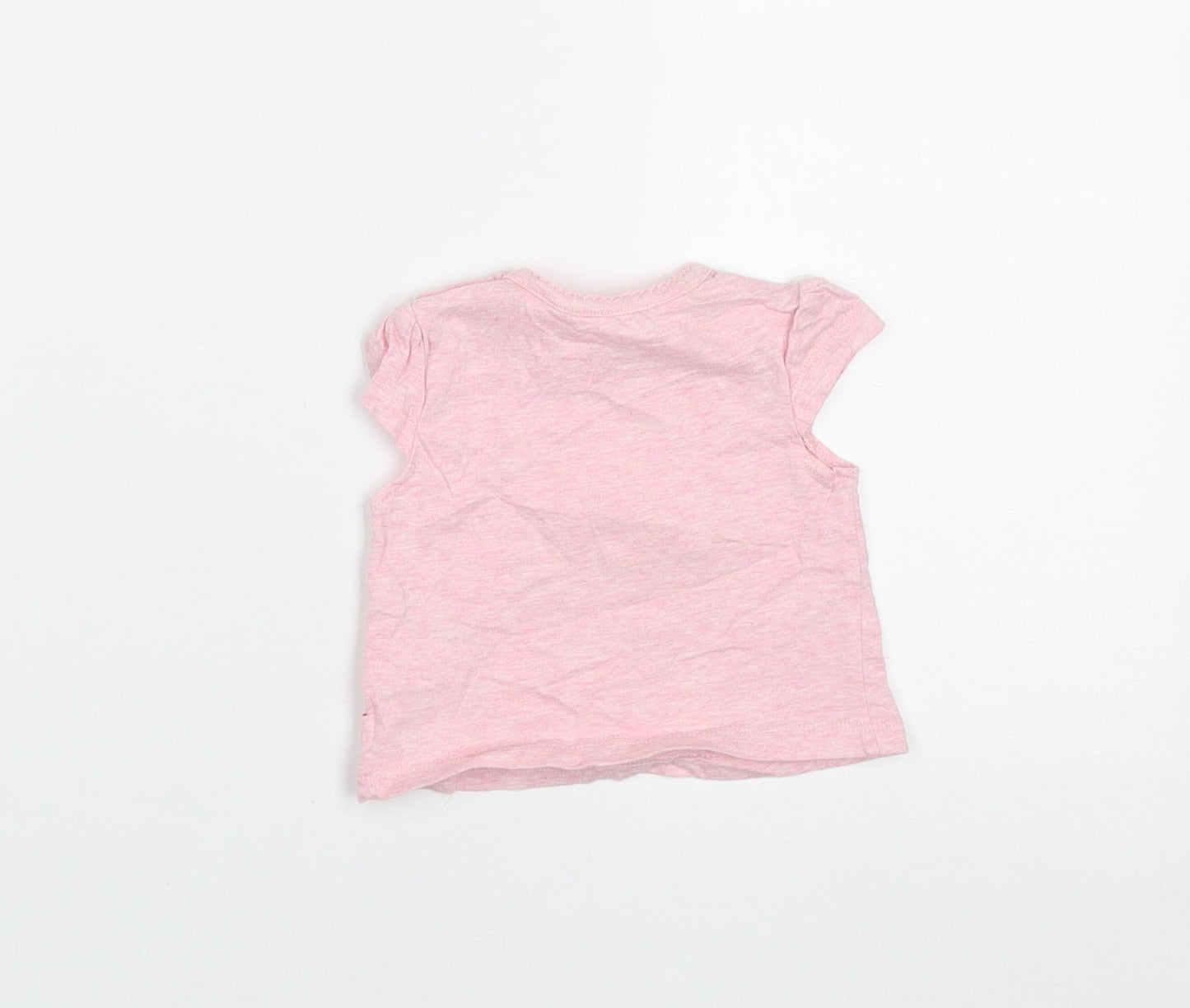 F&F Girls Pink  Cotton Basic T-Shirt Size 0-3 Months Round Neck Button - Animal