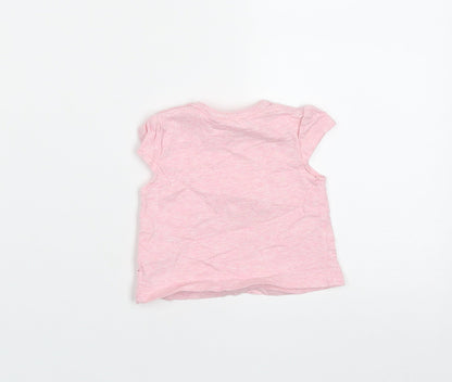 F&F Girls Pink  Cotton Basic T-Shirt Size 0-3 Months Round Neck Button - Animal