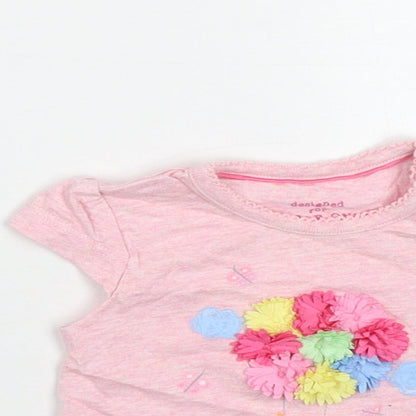 F&F Girls Pink  Cotton Basic T-Shirt Size 0-3 Months Round Neck Button - Animal