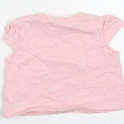 F&F Girls Pink  Cotton Basic T-Shirt Size 0-3 Months Round Neck Button - Animal