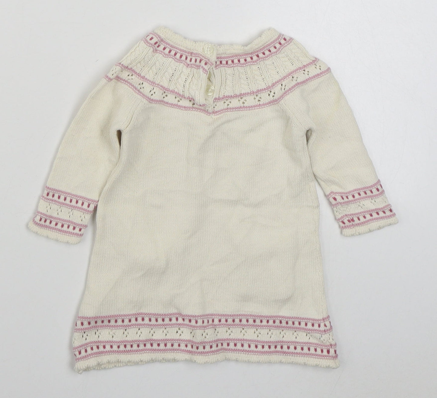 Polly Flinders Girls White  100% Cotton Jumper Dress  Size 6-9 Months  Round Neck Button