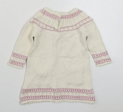 Polly Flinders Girls White  100% Cotton Jumper Dress  Size 6-9 Months  Round Neck Button