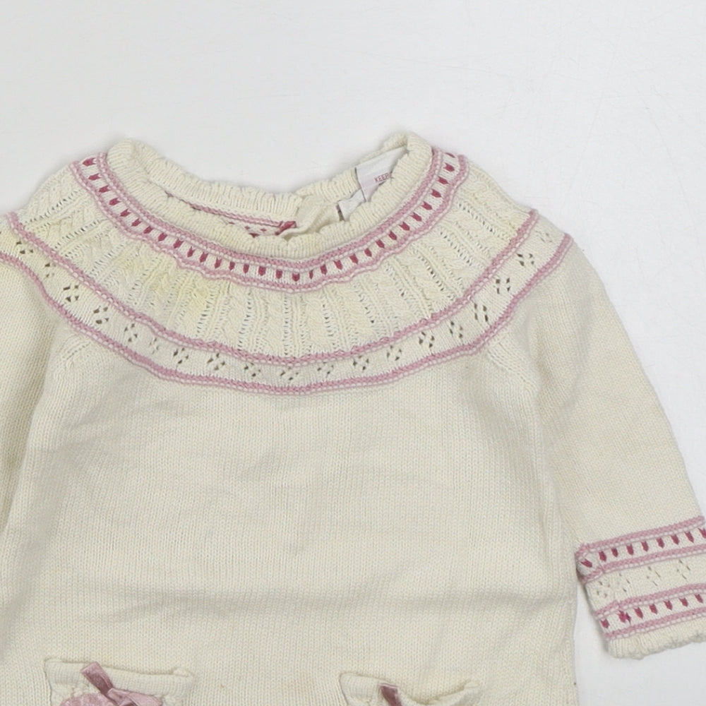 Polly Flinders Girls White  100% Cotton Jumper Dress  Size 6-9 Months  Round Neck Button