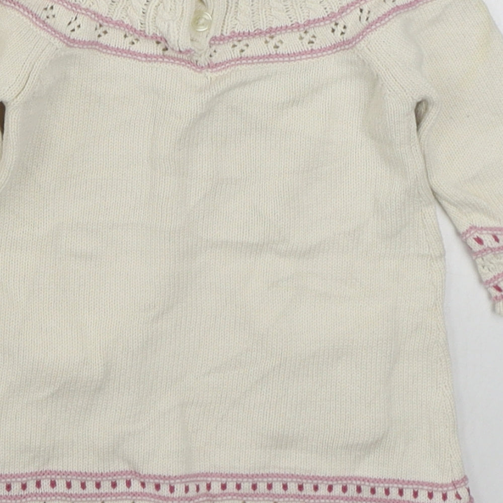 Polly Flinders Girls White  100% Cotton Jumper Dress  Size 6-9 Months  Round Neck Button