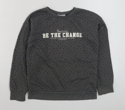 Primark Girls Grey Animal Print Cotton Pullover Sweatshirt Size 10-11 Years  Pullover