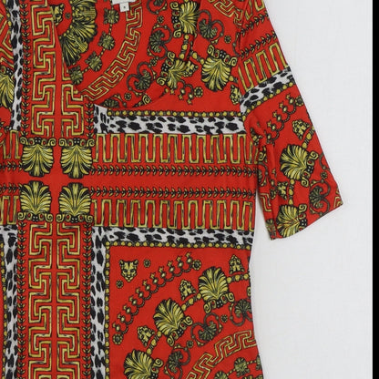 River Island Womens Red Geometric Polyester Bodysuit One-Piece Size 8  Button