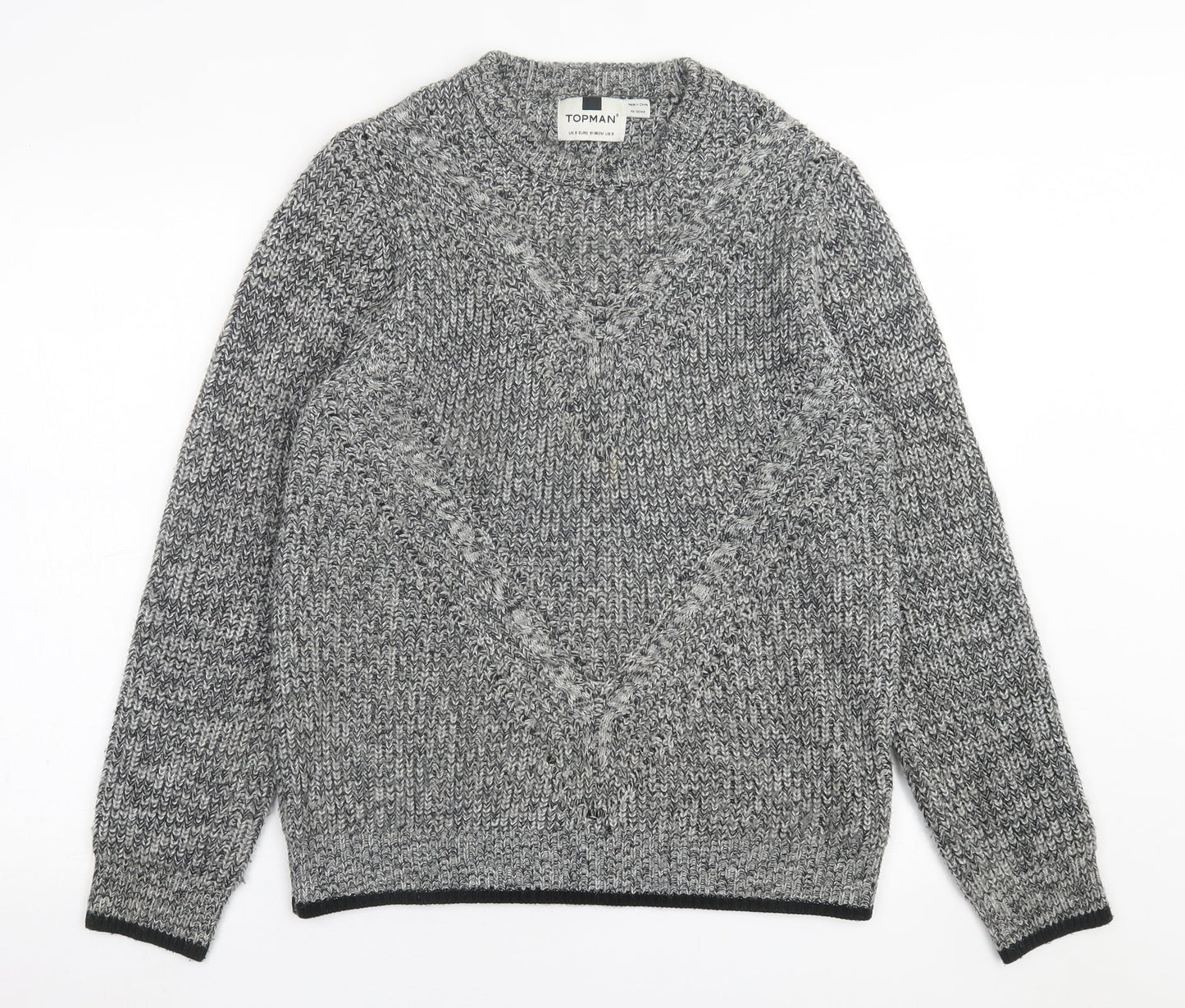 Topman Mens Grey Crew Neck  Acrylic Pullover Jumper Size S