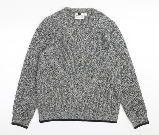 Topman Mens Grey Crew Neck  Acrylic Pullover Jumper Size S