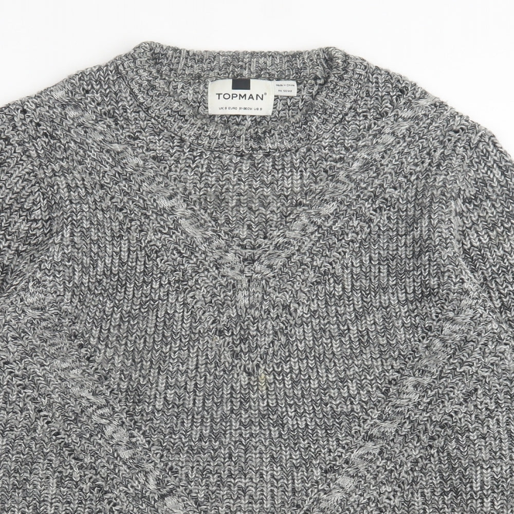 Topman Mens Grey Crew Neck  Acrylic Pullover Jumper Size S