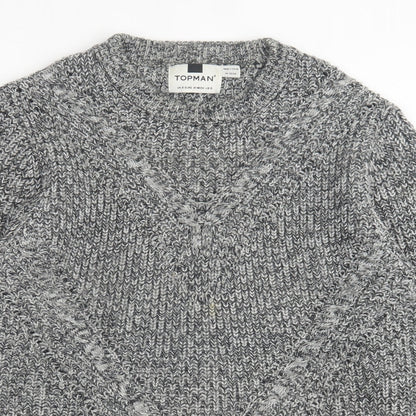 Topman Mens Grey Crew Neck  Acrylic Pullover Jumper Size S