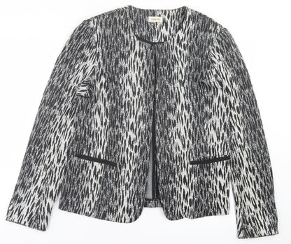 Damart Womens Black Geometric  Jacket Blazer Size 16  Hook & Eye