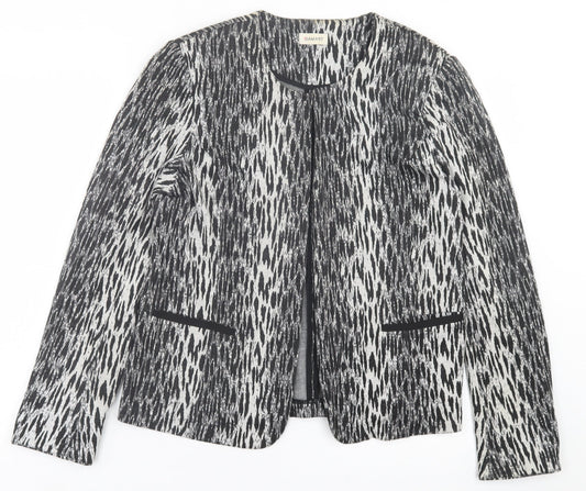 Damart Womens Black Geometric  Jacket Blazer Size 16  Hook & Eye