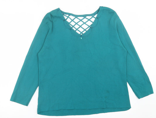 Klass Womens Green V-Neck  Viscose Pullover Jumper Size 2XL