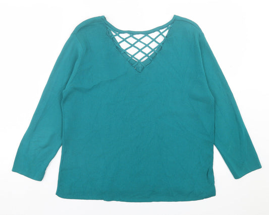 Klass Womens Green V-Neck  Viscose Pullover Jumper Size 2XL