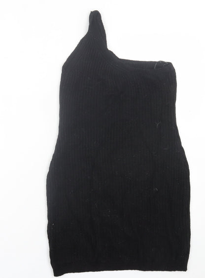 H&M Womens Black  Acrylic Jumper Dress  Size M  One Shoulder Pullover