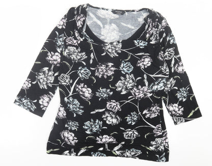 George Womens Black Floral Viscose Basic T-Shirt Size 16 Scoop Neck