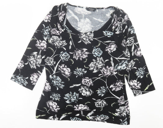 George Womens Black Floral Viscose Basic T-Shirt Size 16 Scoop Neck
