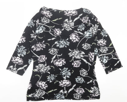George Womens Black Floral Viscose Basic T-Shirt Size 16 Scoop Neck