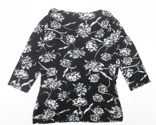 George Womens Black Floral Viscose Basic T-Shirt Size 16 Scoop Neck