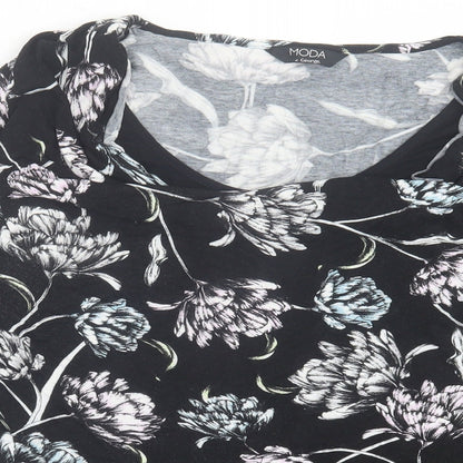George Womens Black Floral Viscose Basic T-Shirt Size 16 Scoop Neck