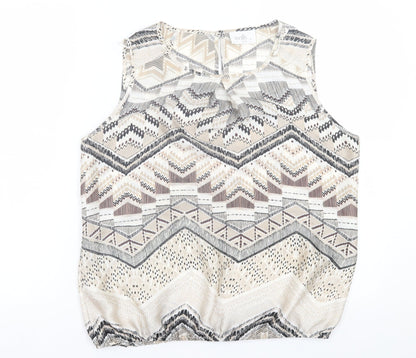 wallius Womens Beige Geometric Polyester Basic Tank Size 14 Scoop Neck