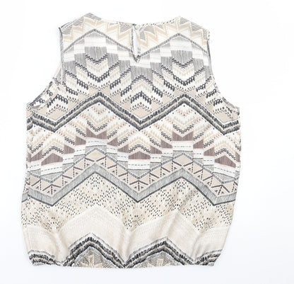 wallius Womens Beige Geometric Polyester Basic Tank Size 14 Scoop Neck
