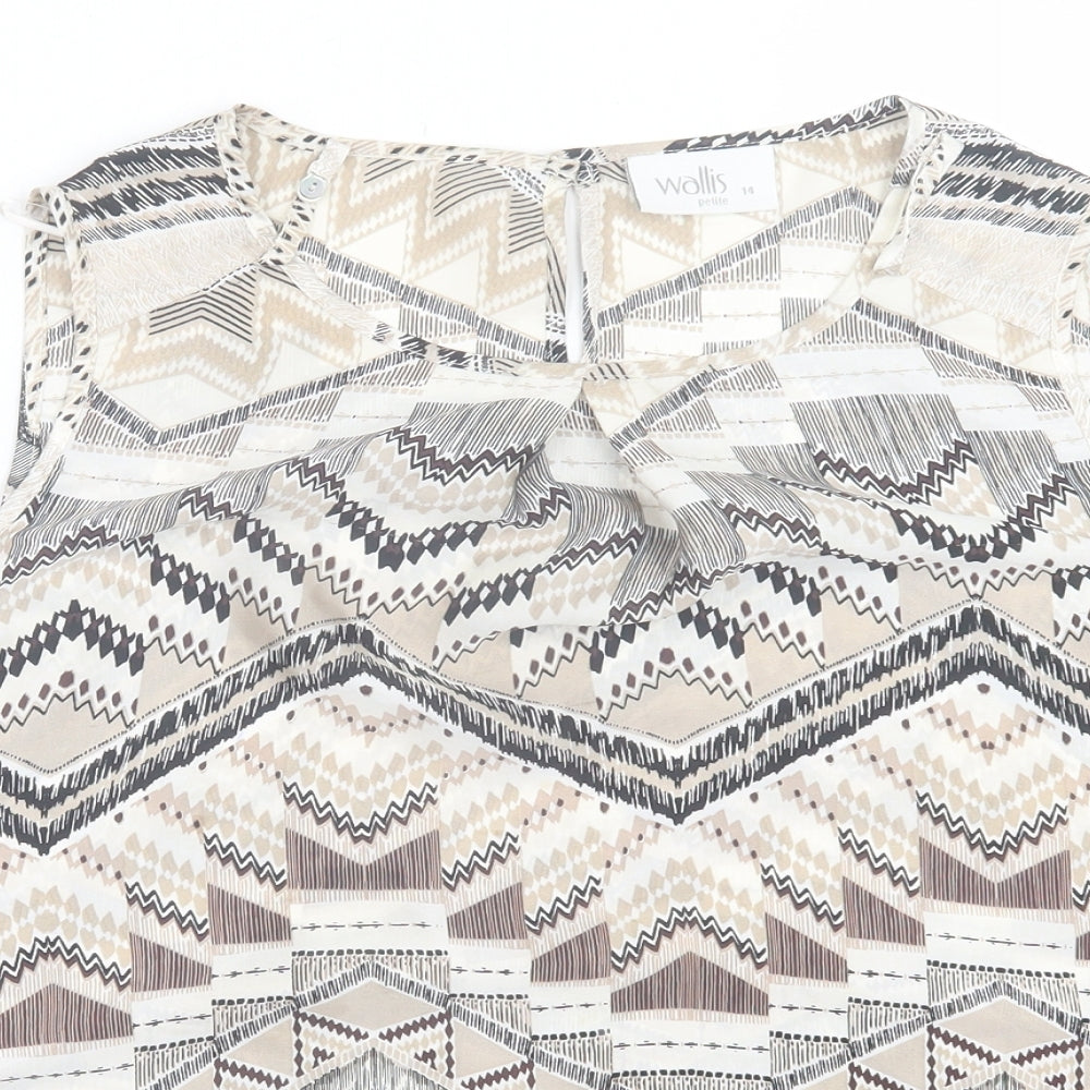 wallius Womens Beige Geometric Polyester Basic Tank Size 14 Scoop Neck