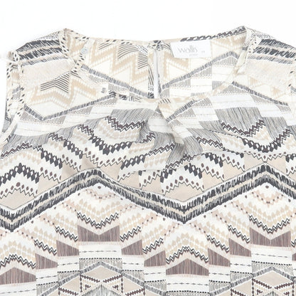 wallius Womens Beige Geometric Polyester Basic Tank Size 14 Scoop Neck