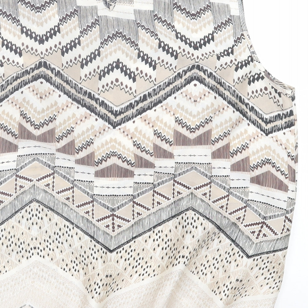 wallius Womens Beige Geometric Polyester Basic Tank Size 14 Scoop Neck