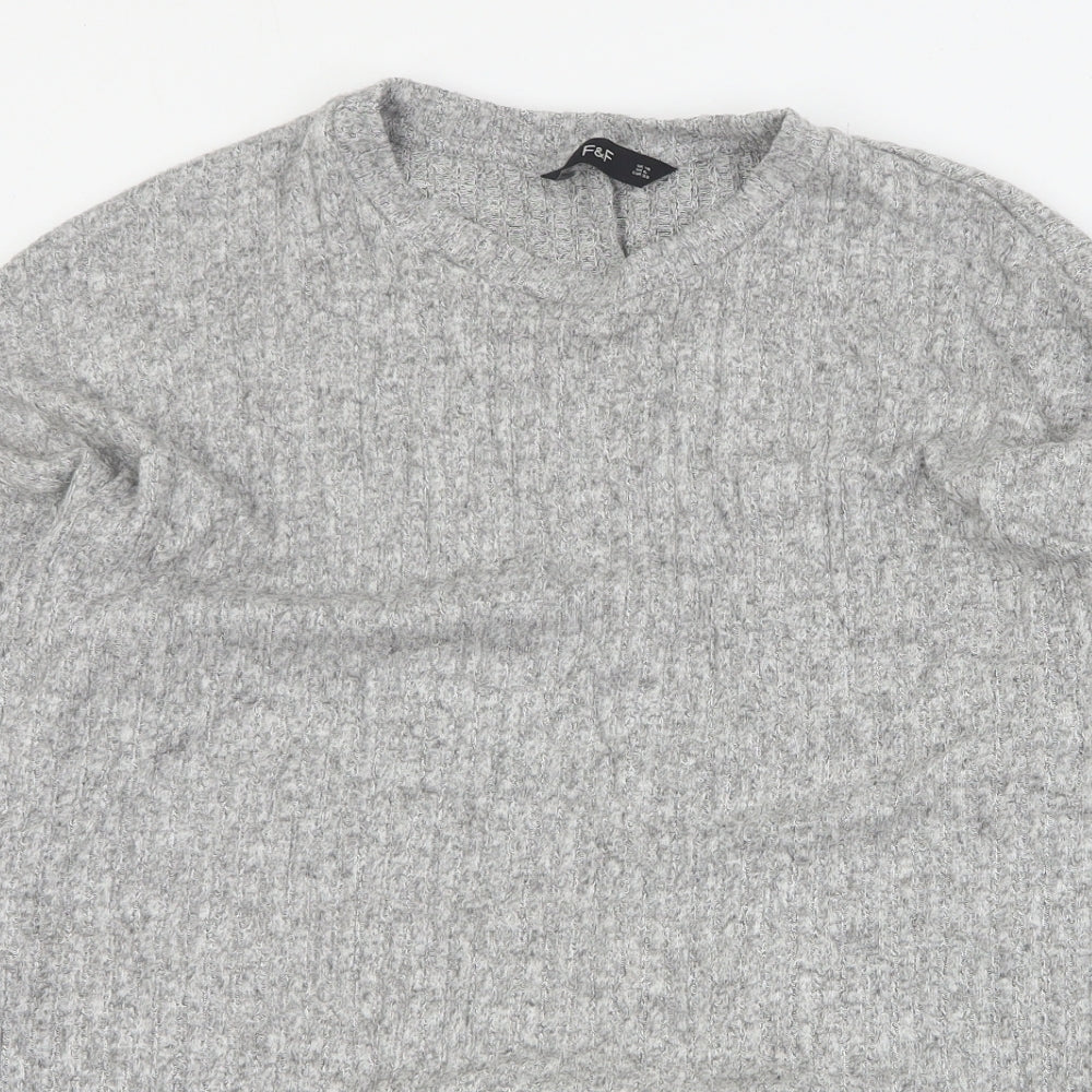 F&F Womens Grey Round Neck  Viscose Pullover Jumper Size 10