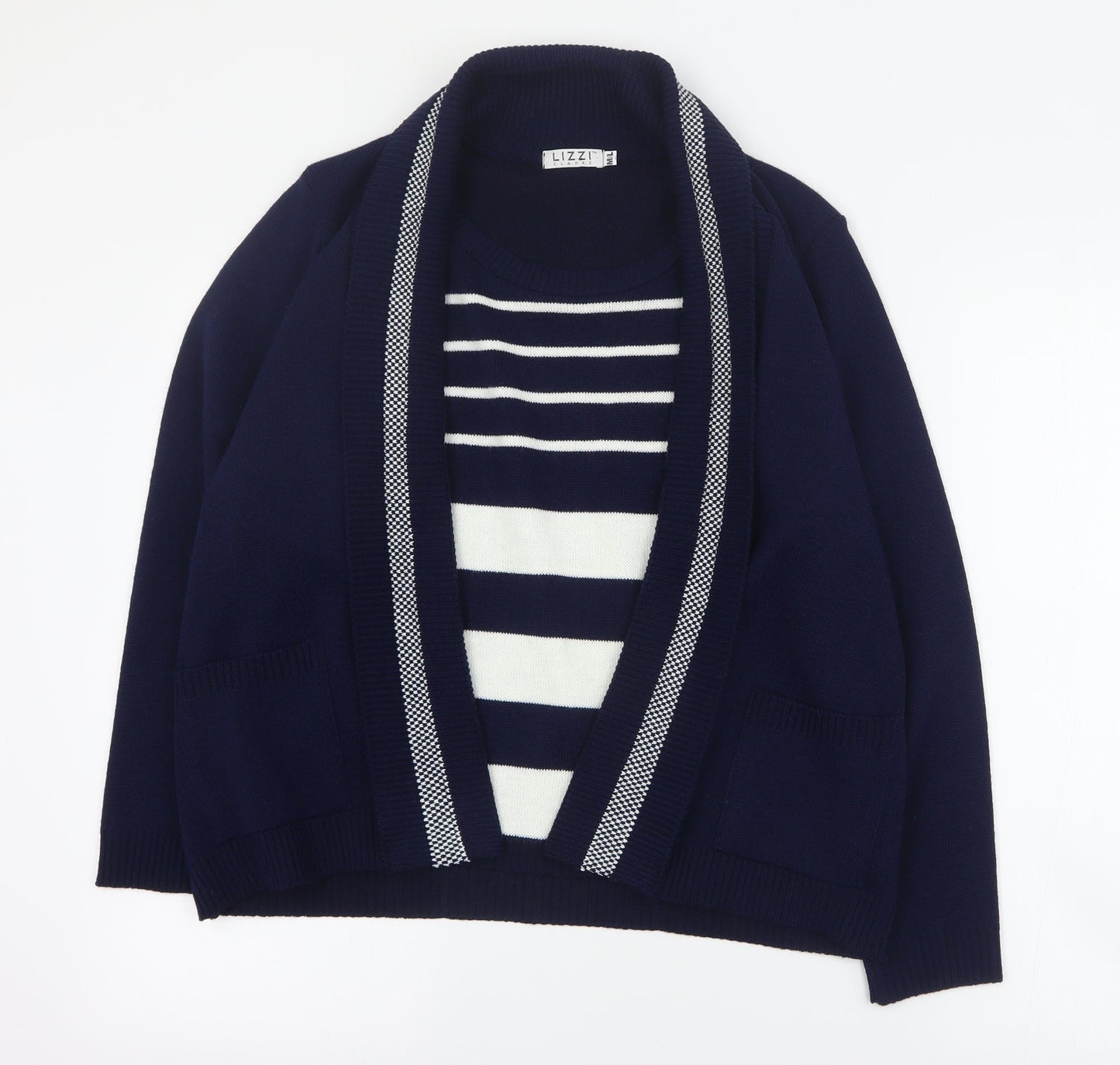 Lizzi Clarke Womens Blue Round Neck Striped Acrylic Pullover Jumper Size M   - M/L