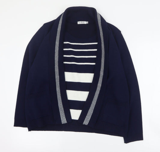 Lizzi Clarke Womens Blue Round Neck Striped Acrylic Pullover Jumper Size M   - M/L
