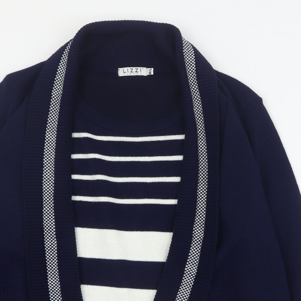 Lizzi Clarke Womens Blue Round Neck Striped Acrylic Pullover Jumper Size M   - M/L