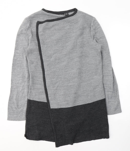Womens UK Size M Nina Leonard Grey Wrap Jumper
