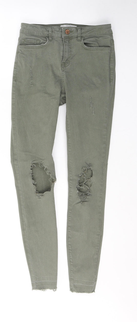 New Look Womens Green  Cotton Skinny Jeans Size 8 L27 in Regular Button