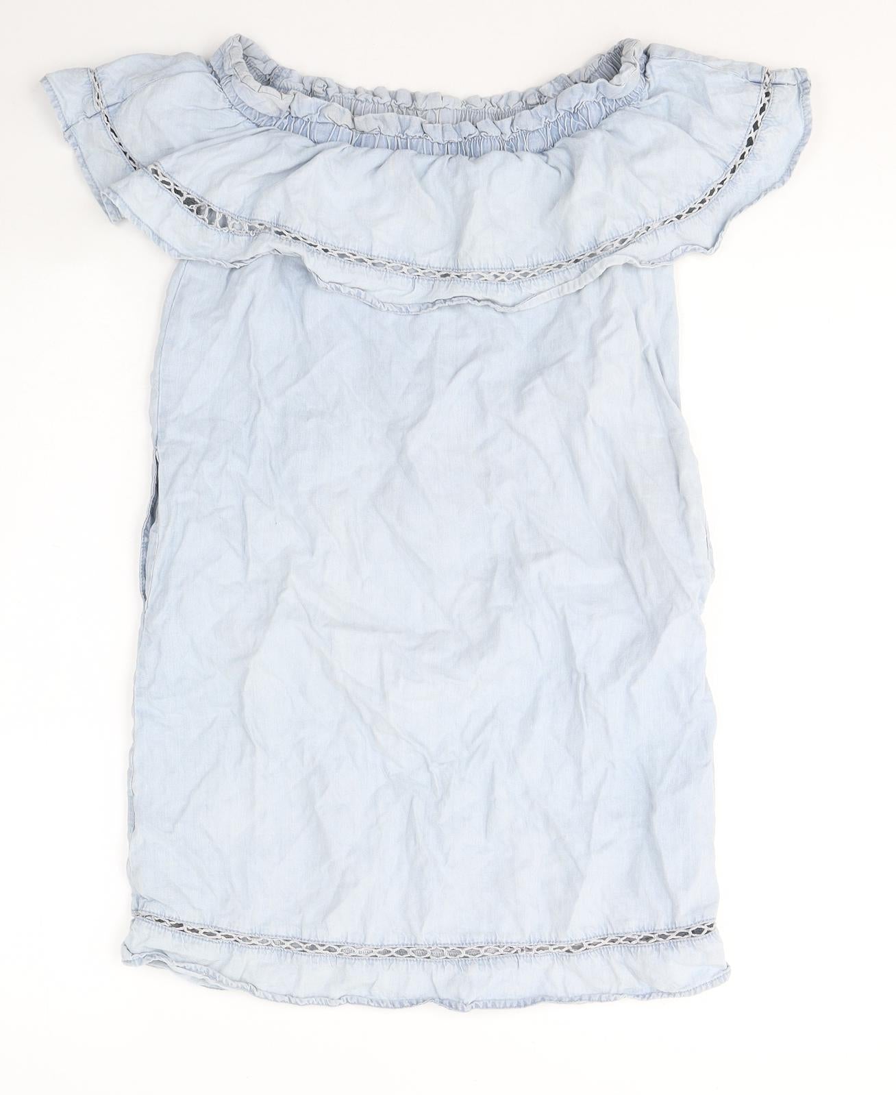 F&F Womens Blue  Lyocell T-Shirt Dress  Size 6  Off the Shoulder Pullover