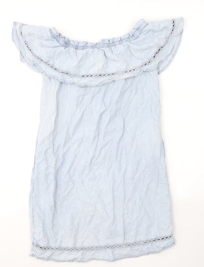 F&F Womens Blue  Lyocell T-Shirt Dress  Size 6  Off the Shoulder Pullover