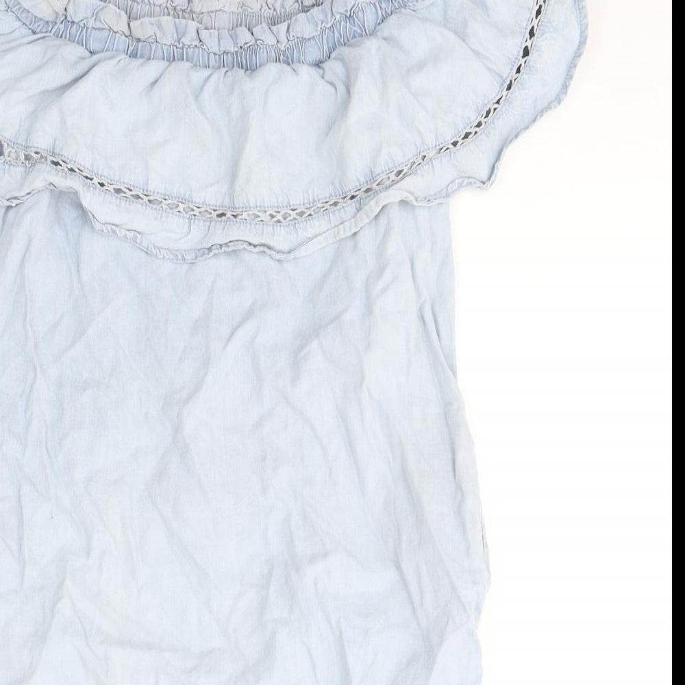 F&F Womens Blue  Lyocell T-Shirt Dress  Size 6  Off the Shoulder Pullover