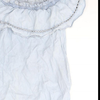 F&F Womens Blue  Lyocell T-Shirt Dress  Size 6  Off the Shoulder Pullover